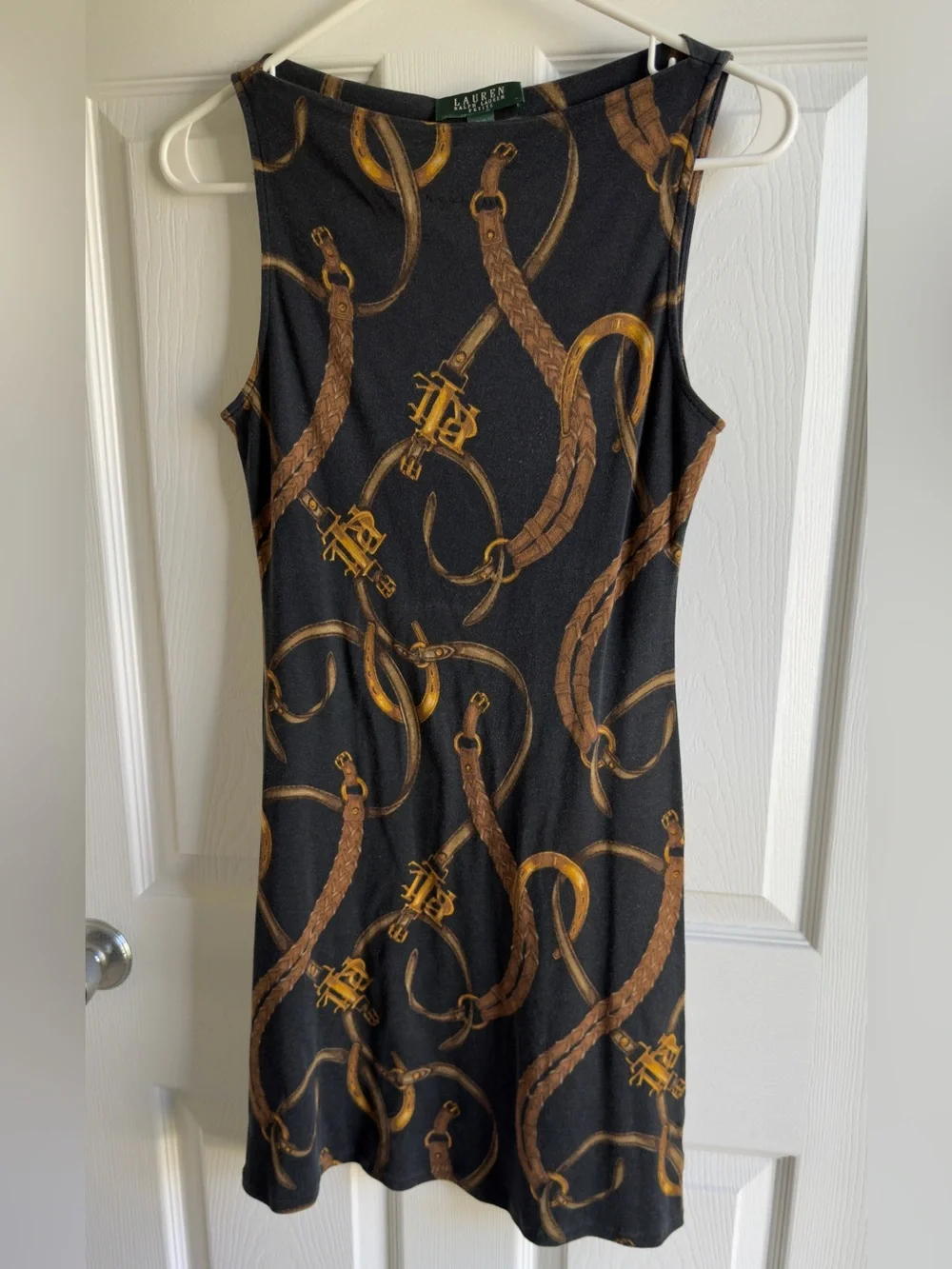 Lauren Ralph Lauren Equestrian Print knee-length Dress Black Silk Blend Sheath